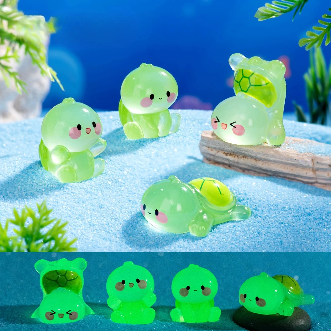 4-24pcs Miniature Resin Sea Turtle Figurines,Luminous Mini Resin Tortoise Figures Cute Green Tiny Toys Glow in The Dark Ornament
