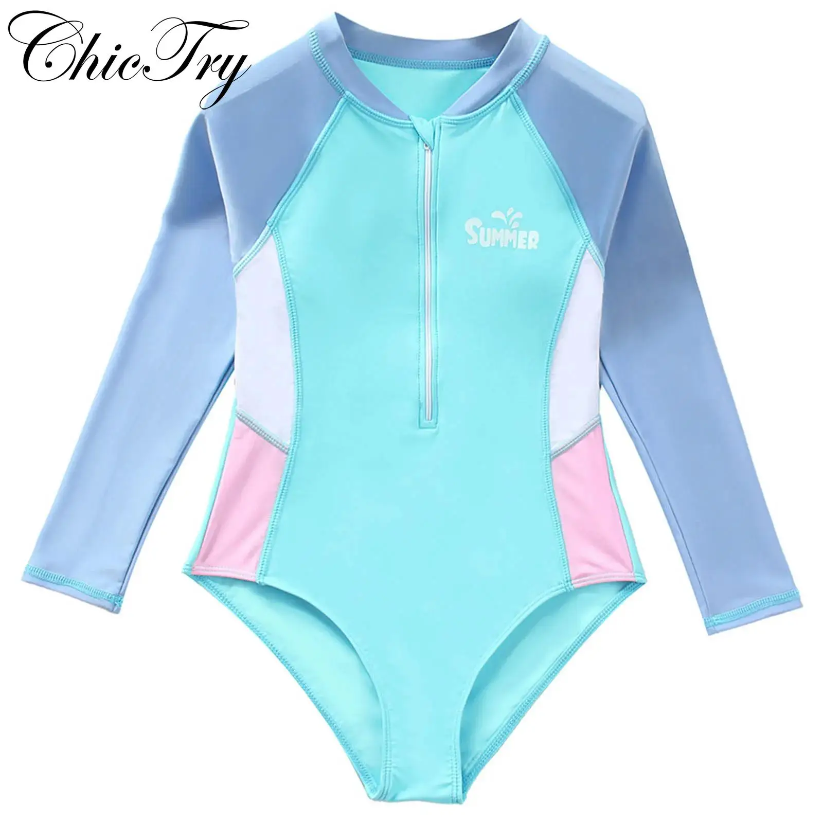 

Kids Girls Swim Leotard One Piece Swimsuits Bodysuit Long Sleeve Bathing Suit Swimwear for Summer Beach Holiday Swim Practice