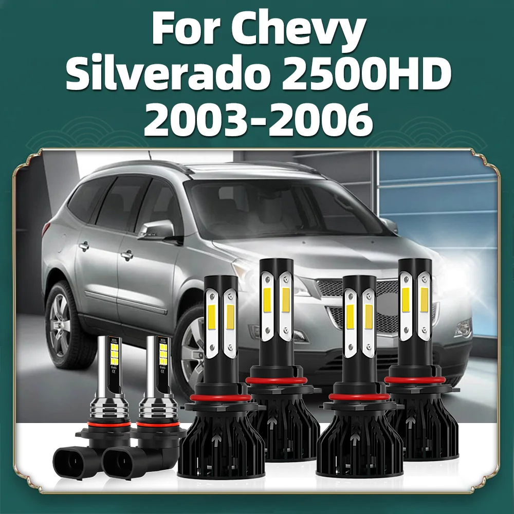 For Chevy Silverado 2500HD 2003 2004 2005 2006 LED Headlight Bulbs Car 20000LM Four-sided Headlamps 12V 6000K Led Fog Lampada