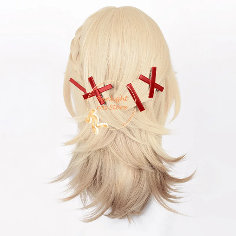 Kaveh Cosplay Wig 50cm Long Linen Golden Kaveh Anime Cosplay Wig Heat Resistant Synthetic Hair Kaveh Cosplay Props Set + Wig Cap