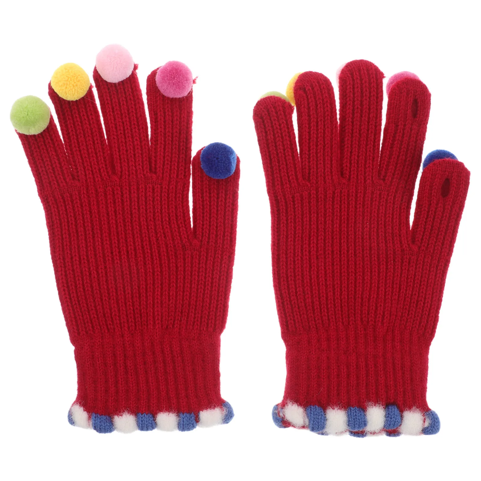 1 Gloves Colorful Pompom Decorations Touchscreen Compatible Fingerless Winter Gloves For Women Men Cycling Running