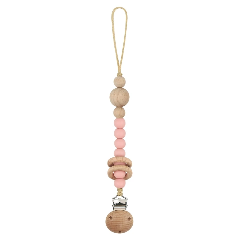 Pacifier Clip Wood Ring Teething Bead Chain Hanging Clip Baby  Soother Clip