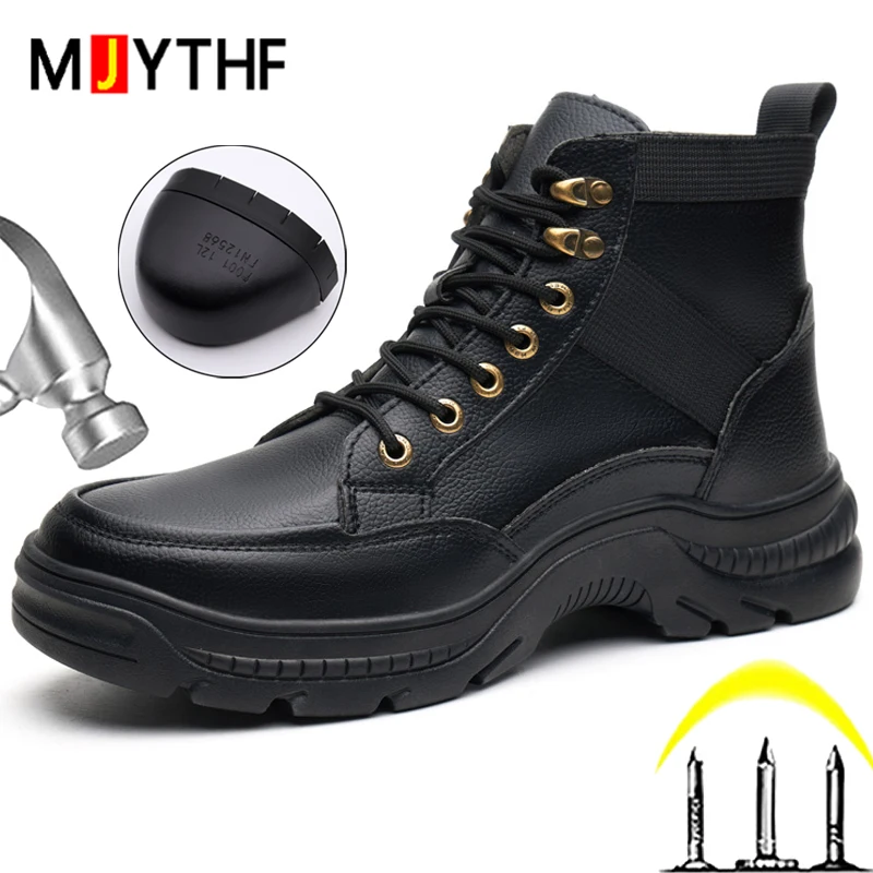

New Security Men Indestructible shoes leather Boots Steel toe shoes Waterproof Safety Boots Work Shoes Puncture-Proof Men Boots