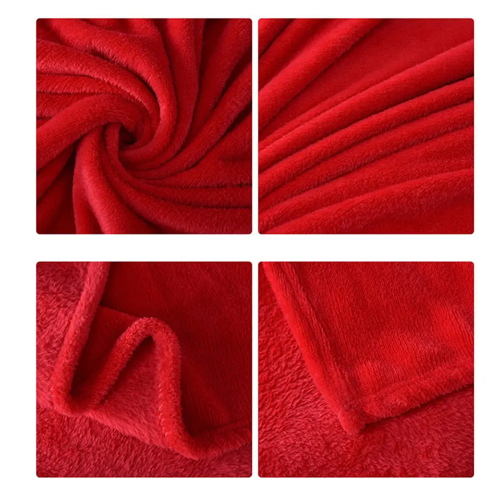 

100x140cm Coral Fleece Blanket Versatile Warm Bedding for Camping Hiking Travelling Family Time Red Blankets Flannel Blanket