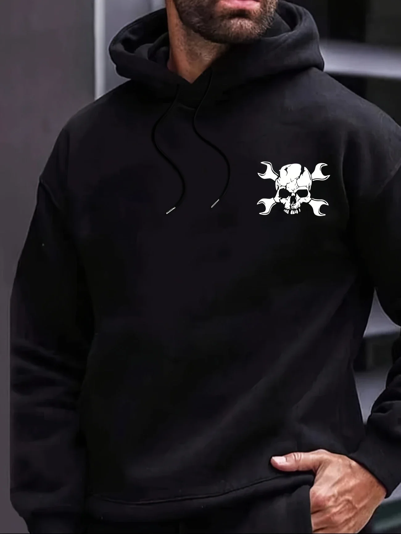 Herren-Kapuzenpullover mit Totenkopf-Buchstaben-Aufdruck im Herbst und Winter aus Fleece, vielseitiges, sportliches und lässiges, lockeres Kapuzen-Sweatshirt