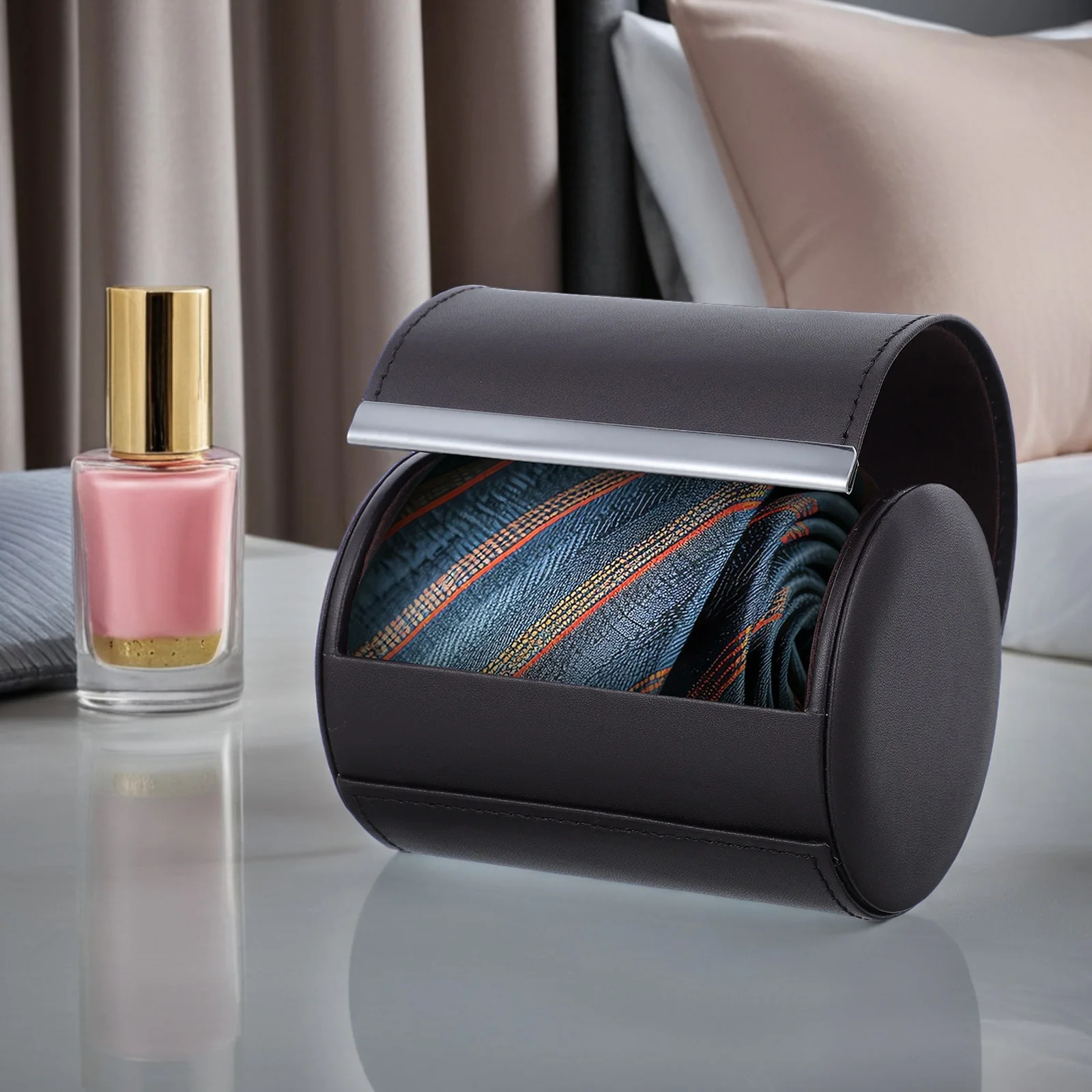 ربطة عنق مستديرة حقيبة سفر لربطة العنق اسطوانة حقيبة سفر لربطة العنق ربطة القوس فيونكة تخزين منظم مضاد للتجاعيد