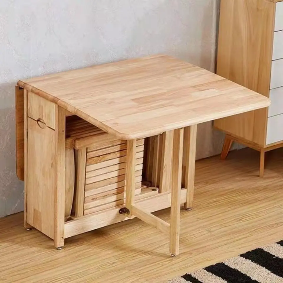 Furniture, three-in-one folding dining table and chair, small-sized pure solid wood household multifunctional table