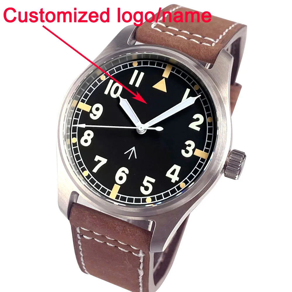 تخصيص Miyota8215 39 مللي متر الرملي حالة الطيار الرجال ساعة ريترو الياقوت الزجاج خمر الهاتفي الأرقام العربية 200 متر مقاوم للماء