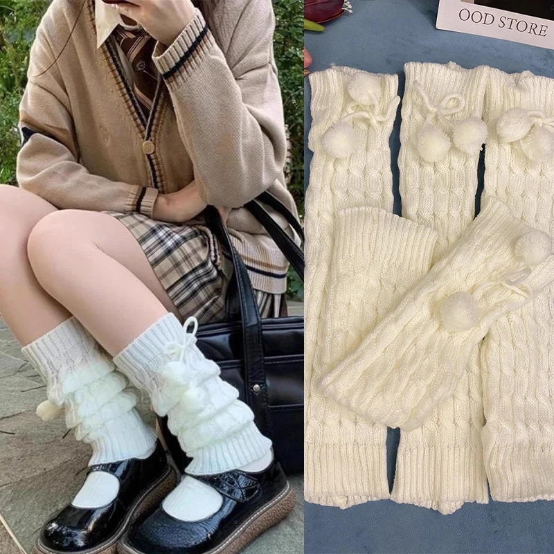 جديد لوليتا JK تدفئة الساق المرأة الجوارب الطويلة الصوف محبوك غطاء للقدم الذراع أدفأ Y2K الخريف الشتاء الكروشيه كومة الجوارب الأصفاد التمهيد #1