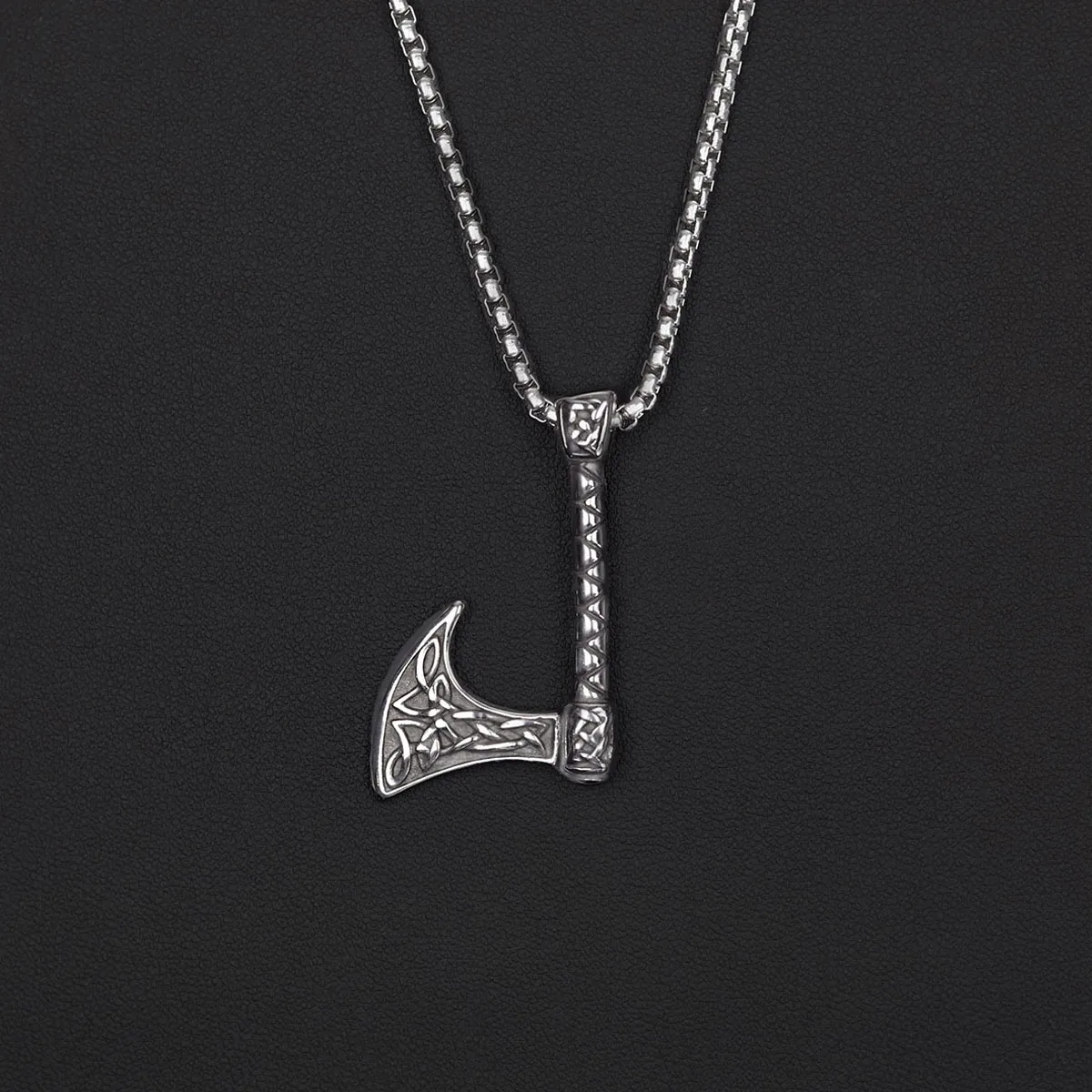 Silver Norse Talisman Viking Battle Axe Wolf Head Necklace Nordic Jewelry For Men Boyfriend Birthday Gift