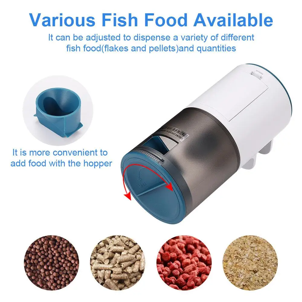 

Fish Tank Automatic Feeder Aquarium Feed Pellet Intelligent Timing Feeding Machine Electric Adjustable Fish Food Dispenser Tool