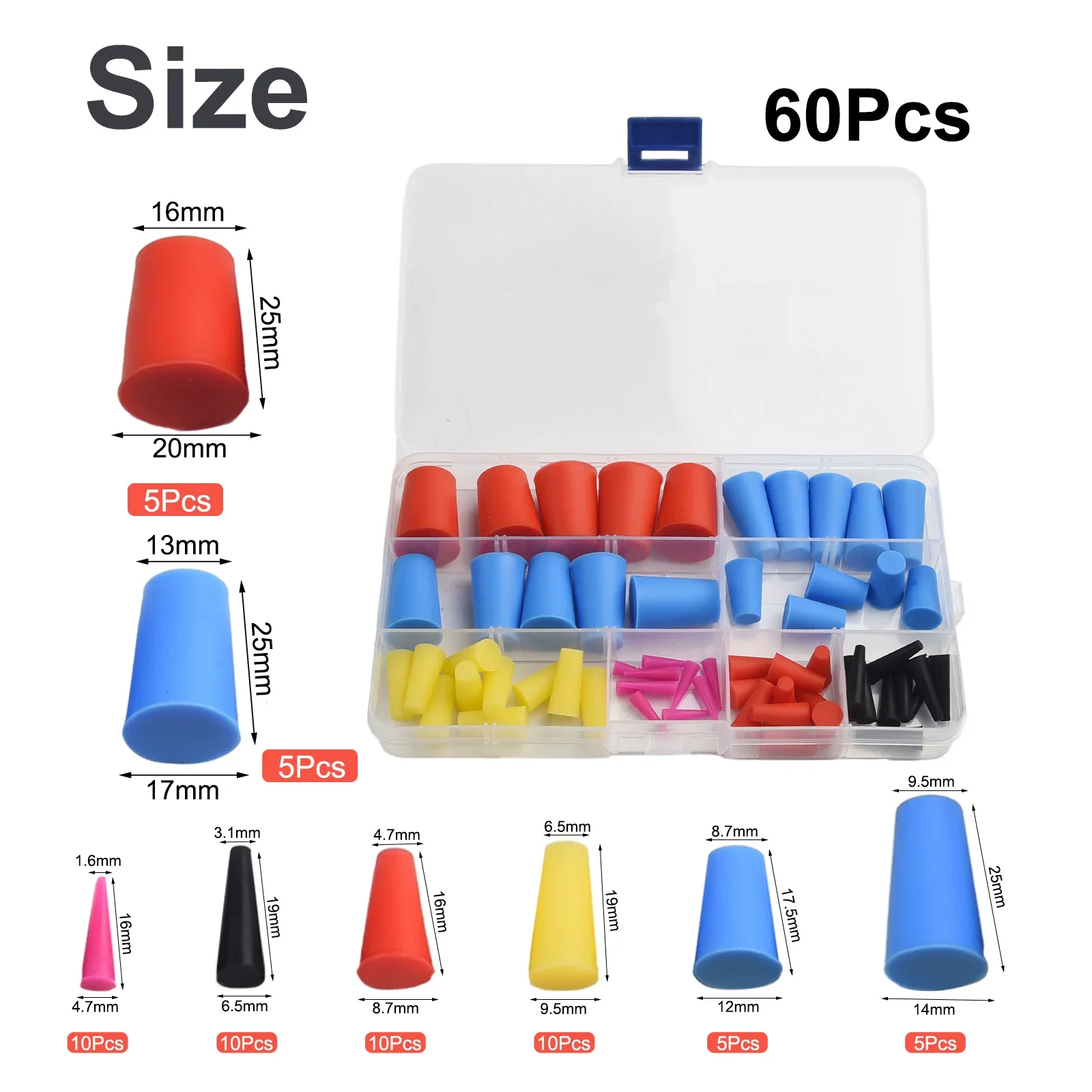 60Pcs High Temp Masking Plugs Powder Coating Silicone Cone Plugs Assortment Kit High Insulation Hole Plug Sealing Random Color