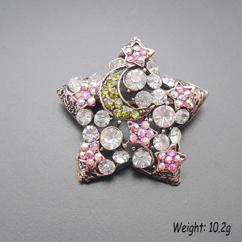 1 Piece Small Rhinestone Crystal Star Alloy Fashion Costume Jewelry Red Bronze Plated Brooch Pin for Women Gift Item No.: BH7032
