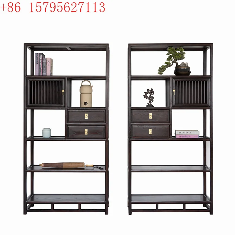 

Новая китайская книжная полка из цельного дерева, чайный сервиз, витрина