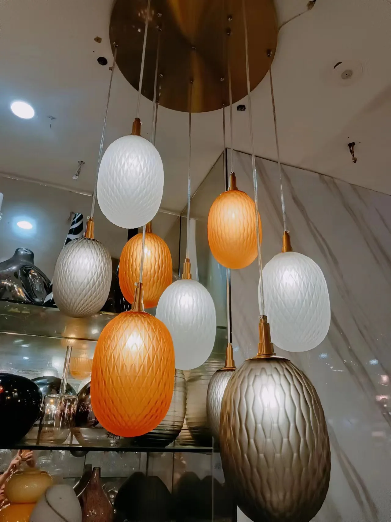 American Personalized Single Head LED Glass Chandelier Ceiling Lustre Silver/Gold/Black/White Brass