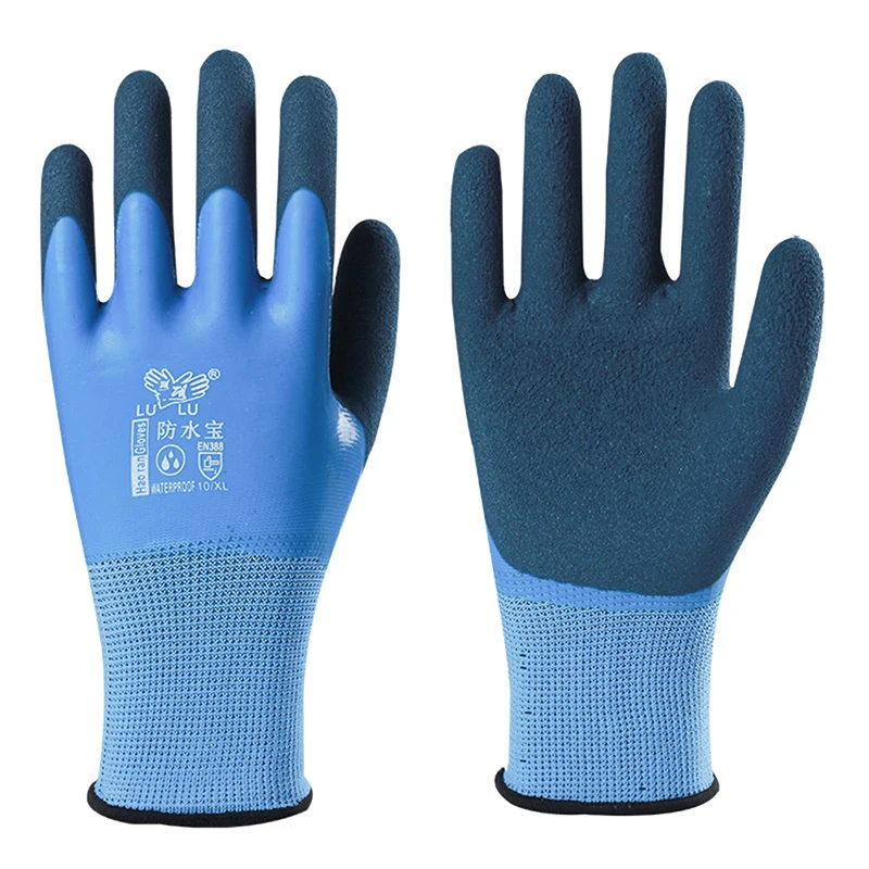 Wonder Grip Gloves Latex Waterproof Fully Coated Gloves Nylon Blue Work Gloves Coldproof Protection Gardening Gloves