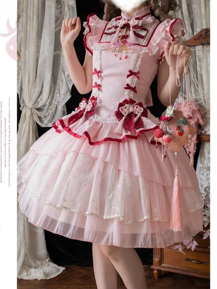 Y2k Bow Retro Birthday Party Dress Japanese Sweet Kawaii Lolita Elegant Princess Dress  Female Korea Fashion Chic Outfits 2025