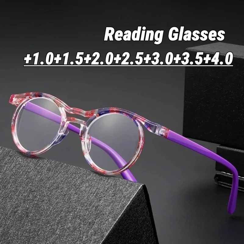 

2026 New Fashion Round Presbyopia Glasses Tortoiseshell Small Round Frame Anti Blue Light Reading Glasses Diopter To +4.0
