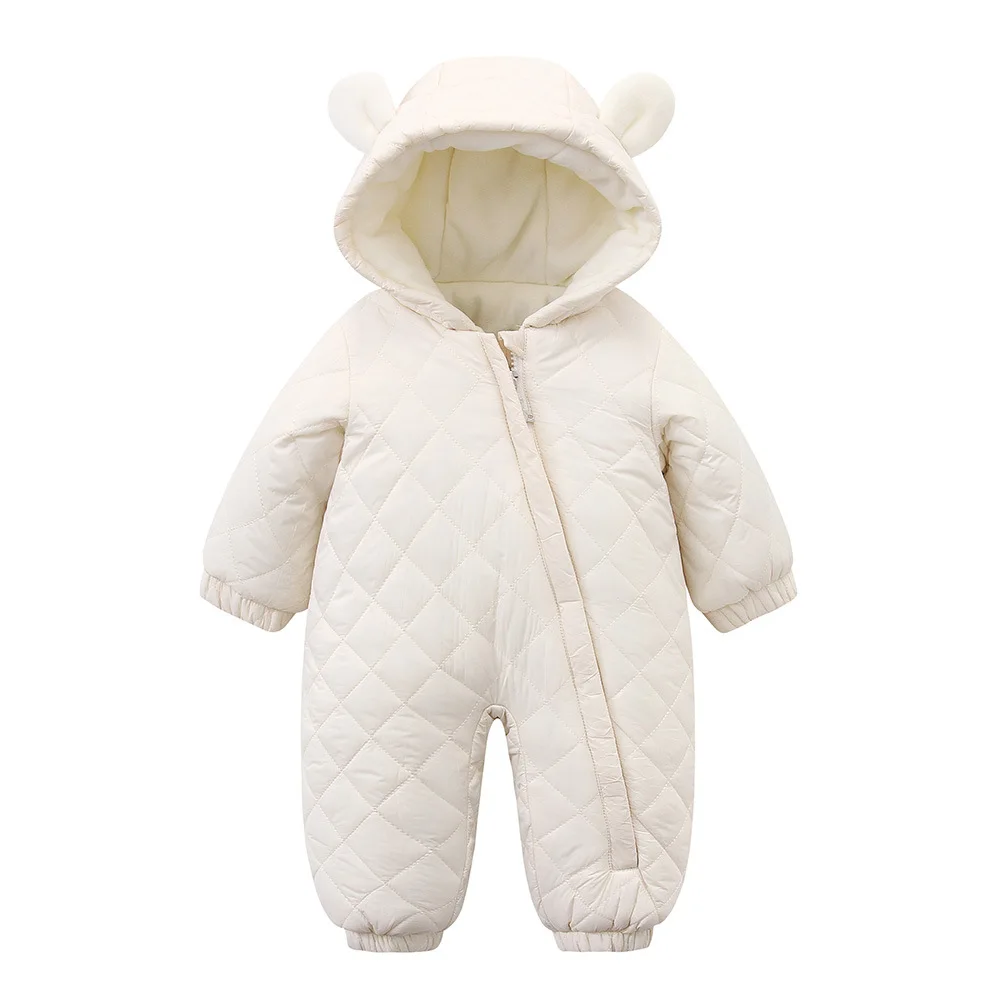 AYNIGIELL 2024 Winter Newborn Thickening Jumpsuit Built-in Wool Hooded Down Romper Baby Boys and Girls Warm Snowproof Overalls