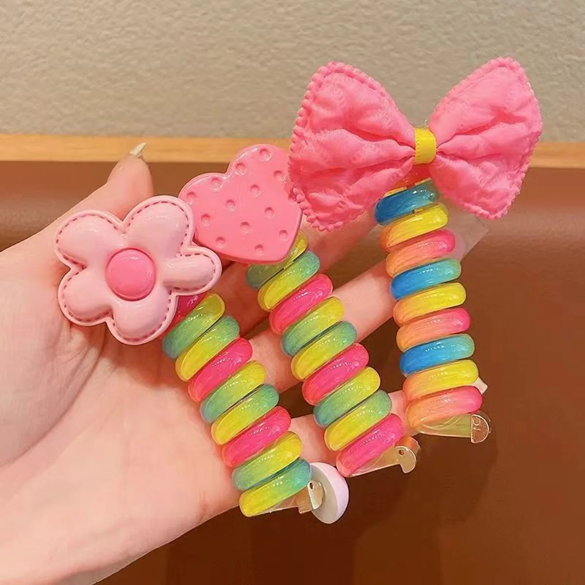 2pcs children Telephone Wire Shaped Ponytail Holder, Colorful Hair Tie, Fashion Girls Hair Bands