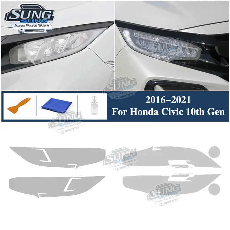 

2016-2021 For Honda Civic 10th Gen low high configuration pre cut Car Headlight Protective Car Film TPU Exterior Sticker