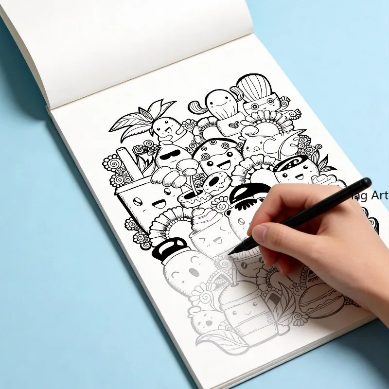 An Adult Stress Relieving Copying and Coloring Picture Book with Lines and Graffiti, 24 Themes Such As Flowers/birds/mandalas