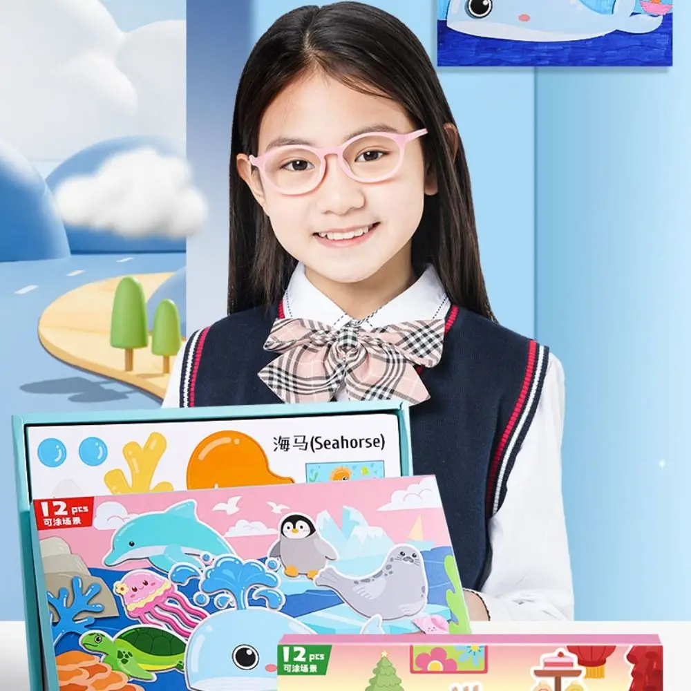 

Handmade Montessori Quiet Busy Book Three-dimensional Paper DIY Paste Material Kit DIY Cartoon Animals Sticker Book