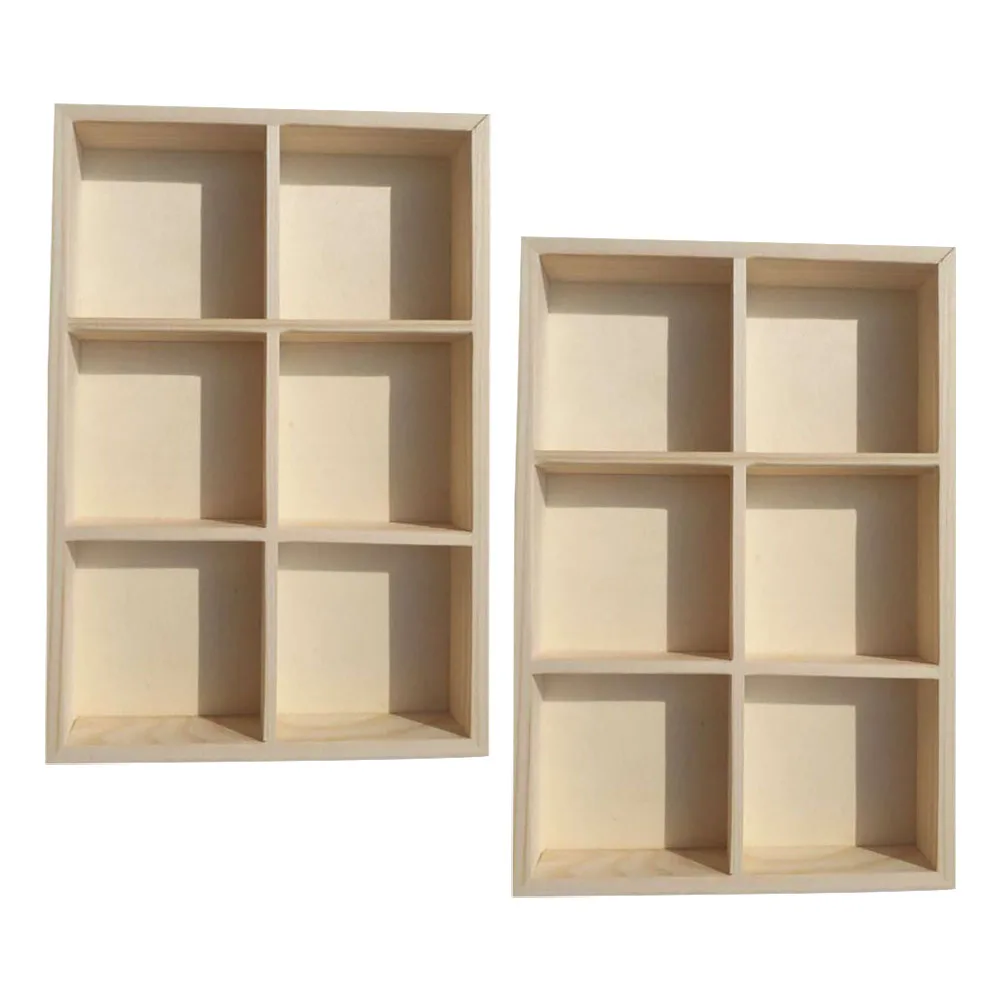 

2pcs Wooden Storage Boxes 6-Grid Crayon Pigment Container Painting Tool Box Multifunctional Organizer Case Art Supplies