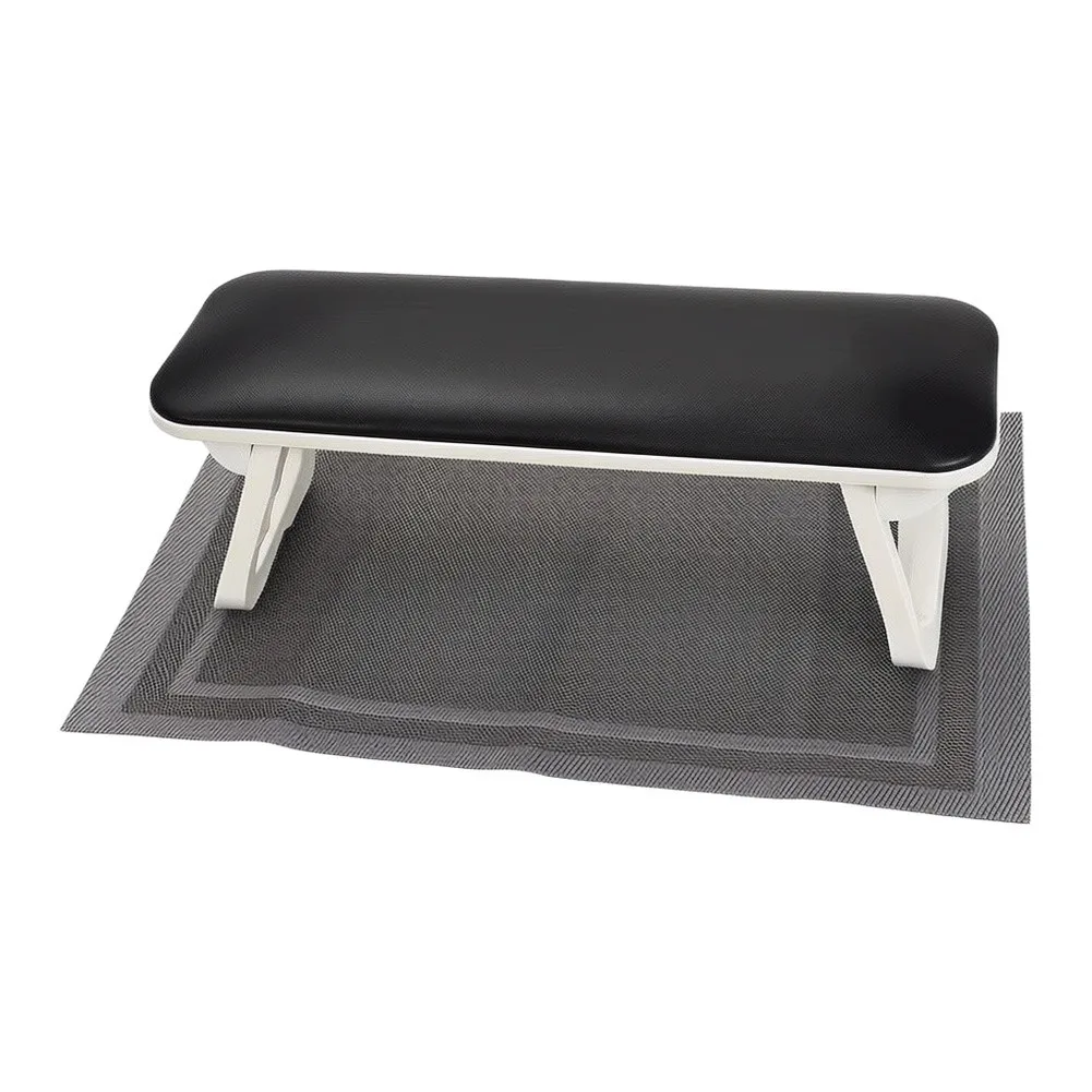 PU Leather Foldable Arm Rest for Nail Services with Bonus Manicure Mat Adjustable Height Fits Under UV Curing Lamps