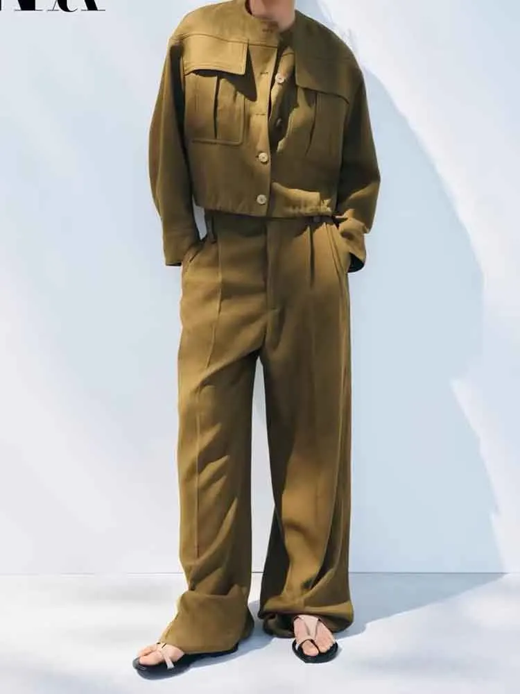 

European style new women's fashion versatile temperament blended pilot jacket coat mid-waist trousers suit