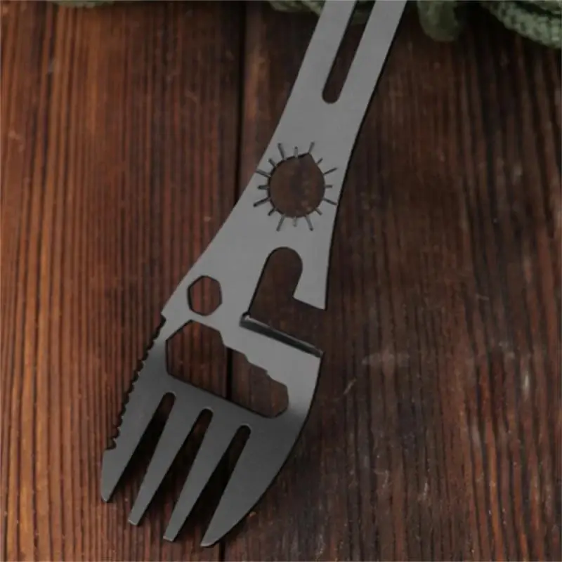 Outdoor Camping Stainless Steel MultiFunction 9 In 1 Integrated Spoon Fork Tableware Dishware Picnic Cutting Knife Bottle Opener