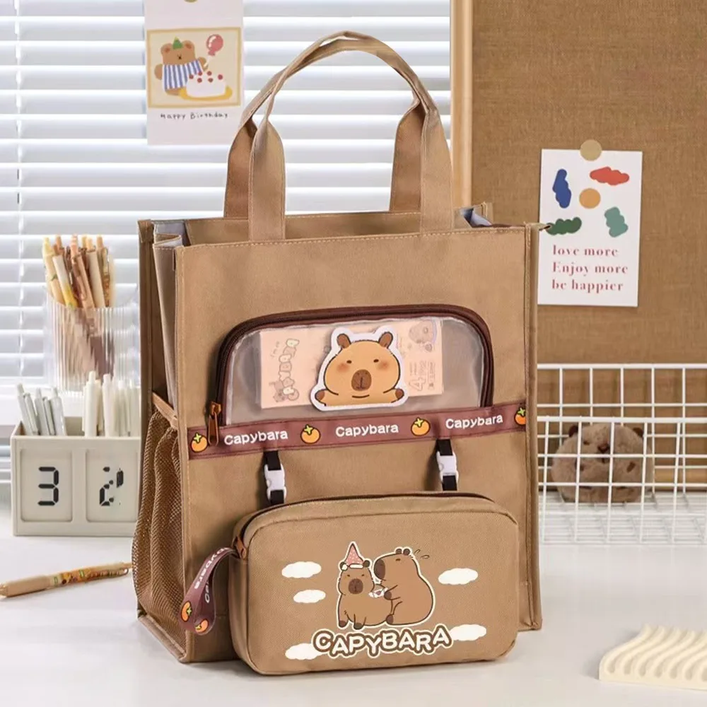 

Large Capacity Capybara Tutoring Bag Detachable Pen Case Learning Supplies Tote School Bag Multifunctional A4 File Bag