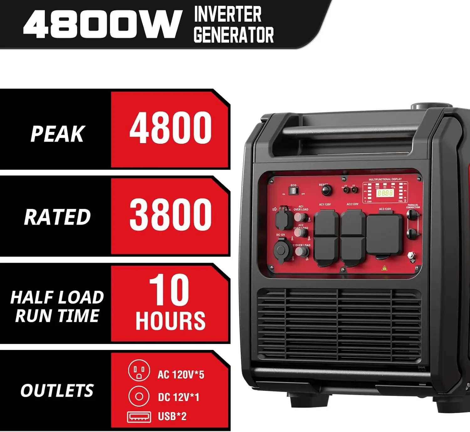 Generator Inverter Portabel 4800-Watt dengan Kit Pegangan Roda, Sensor CO, Tenang, 30 Amp untuk Siap RV, HB5046C