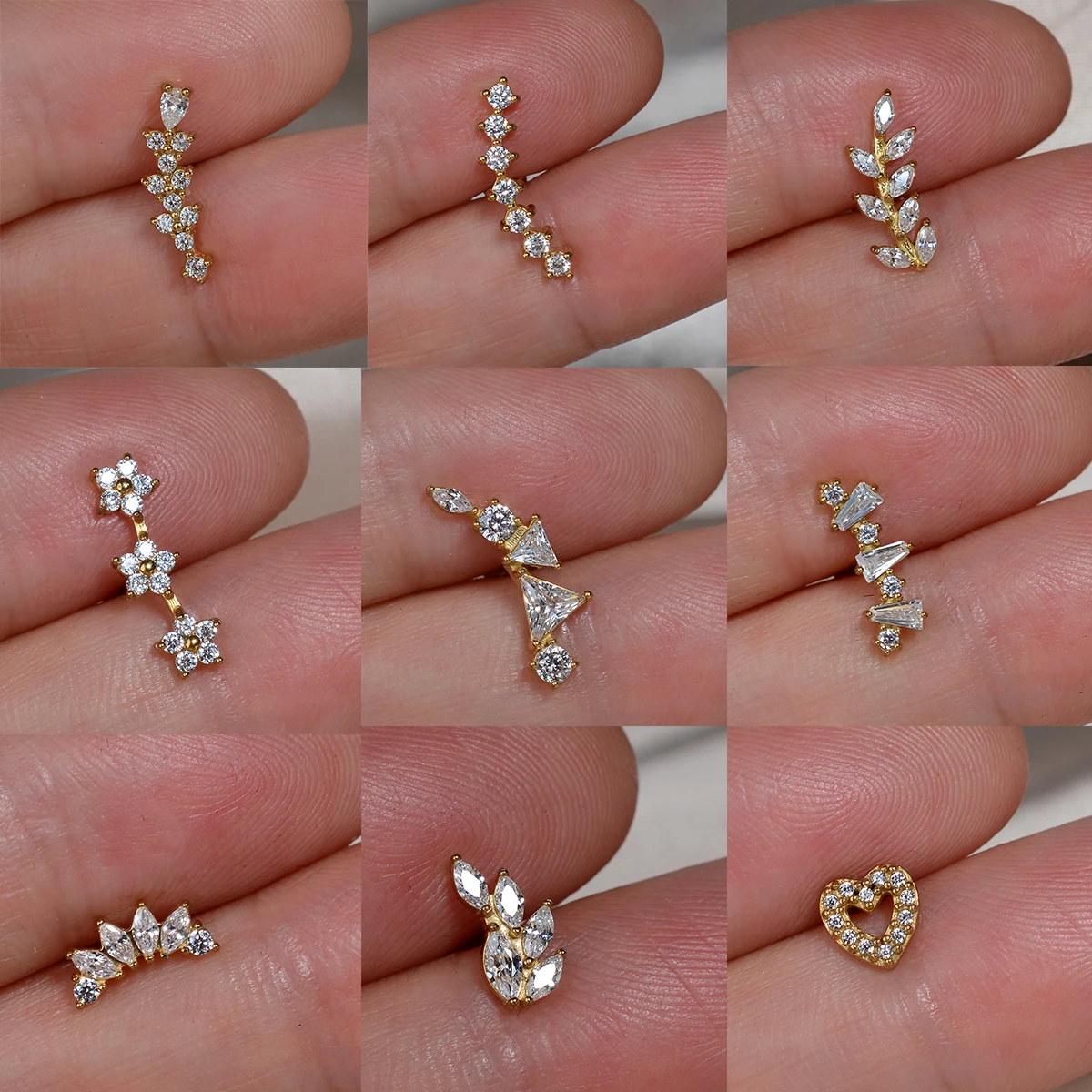 1PC 16G Flower Leaf CZ Tragus Piercing Stud Earring Internally Threaded Titanium Steel Labret Monroe Cartilage Helix Ear Jewelry