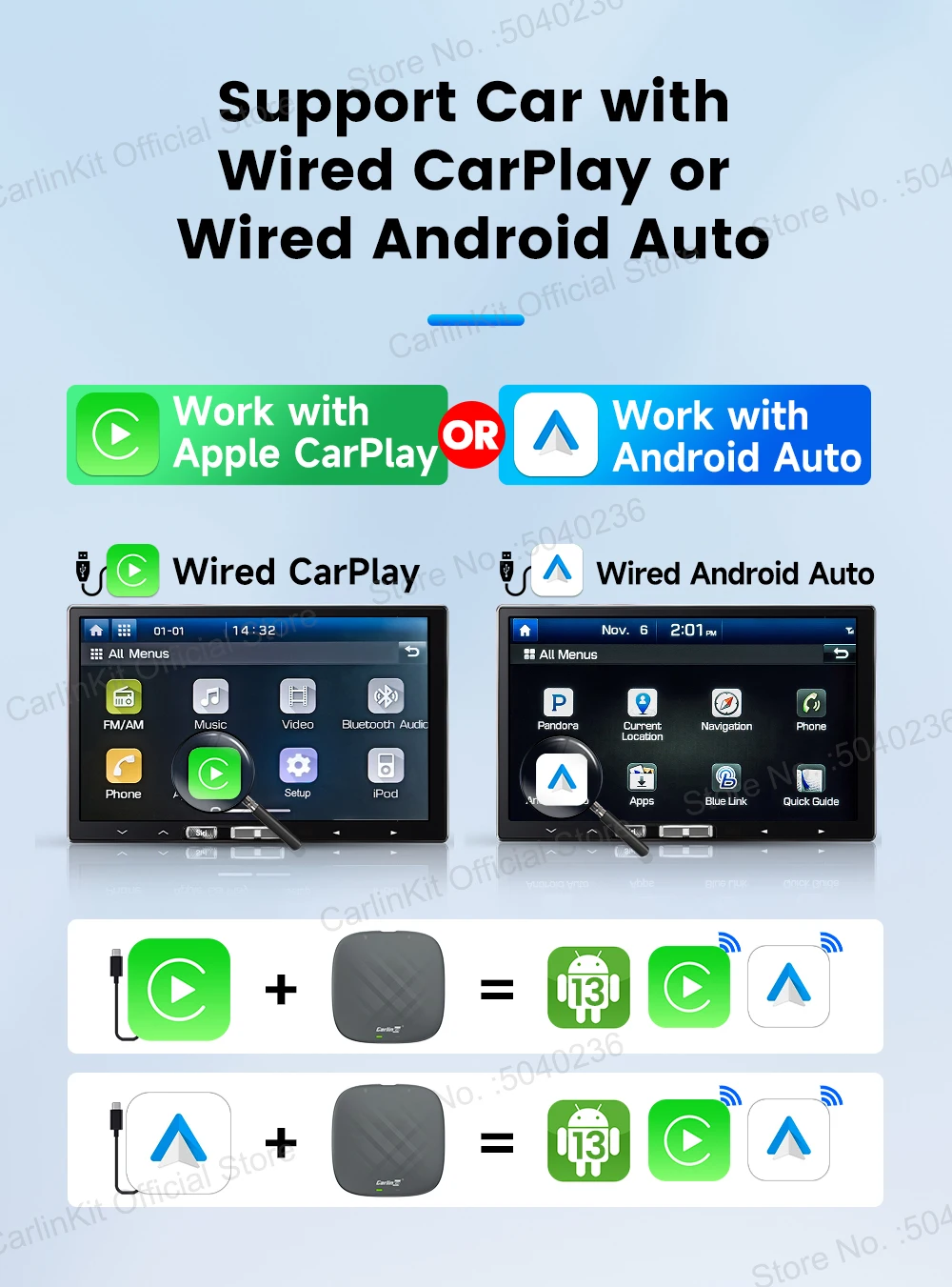 2026 CarlinKit Smart CarPlay Ai Box Android 13, unterstützt Netflix YouTube Split Screen Wireless Android Auto & CarPlay Smart TV Box – Detail 5