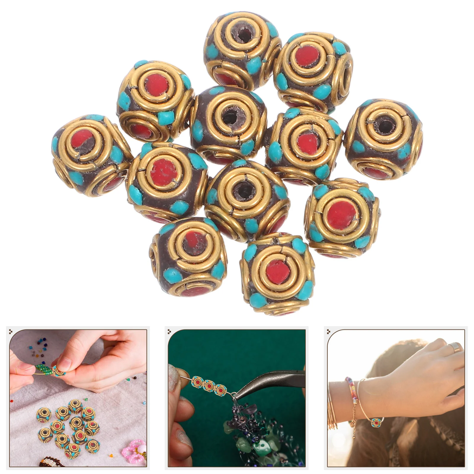 

12Pcs Tibetan Brass Beads Large Hole Spacer Loose Charms for Jewelry Making Necklace Accessories