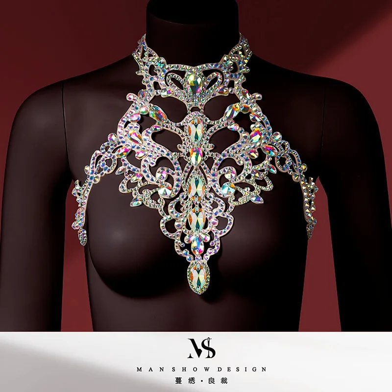 

Customized Belly Dance Chest Covering Necklace Body Chain Sparkling Diamond Performance Accessories Shoulder Chain