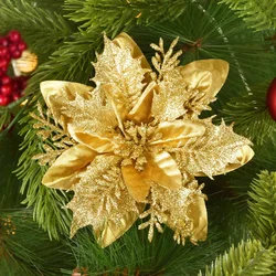 10/5Pcs 14cm Glitter Artificial Christmas Flowers Xmas Tree Ornaments Merry Christmas Decorations for Home New Year Gift Navidad