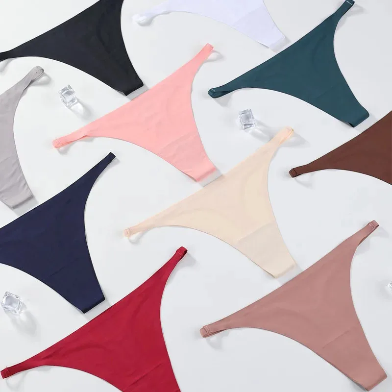 1/2/3/4 шт., бесшовное женское нижнее белье из ледяного шелка, мягкие стринги с лентой, атласное нижнее белье, женское нижнее белье-бикини, брюки на подтяжках