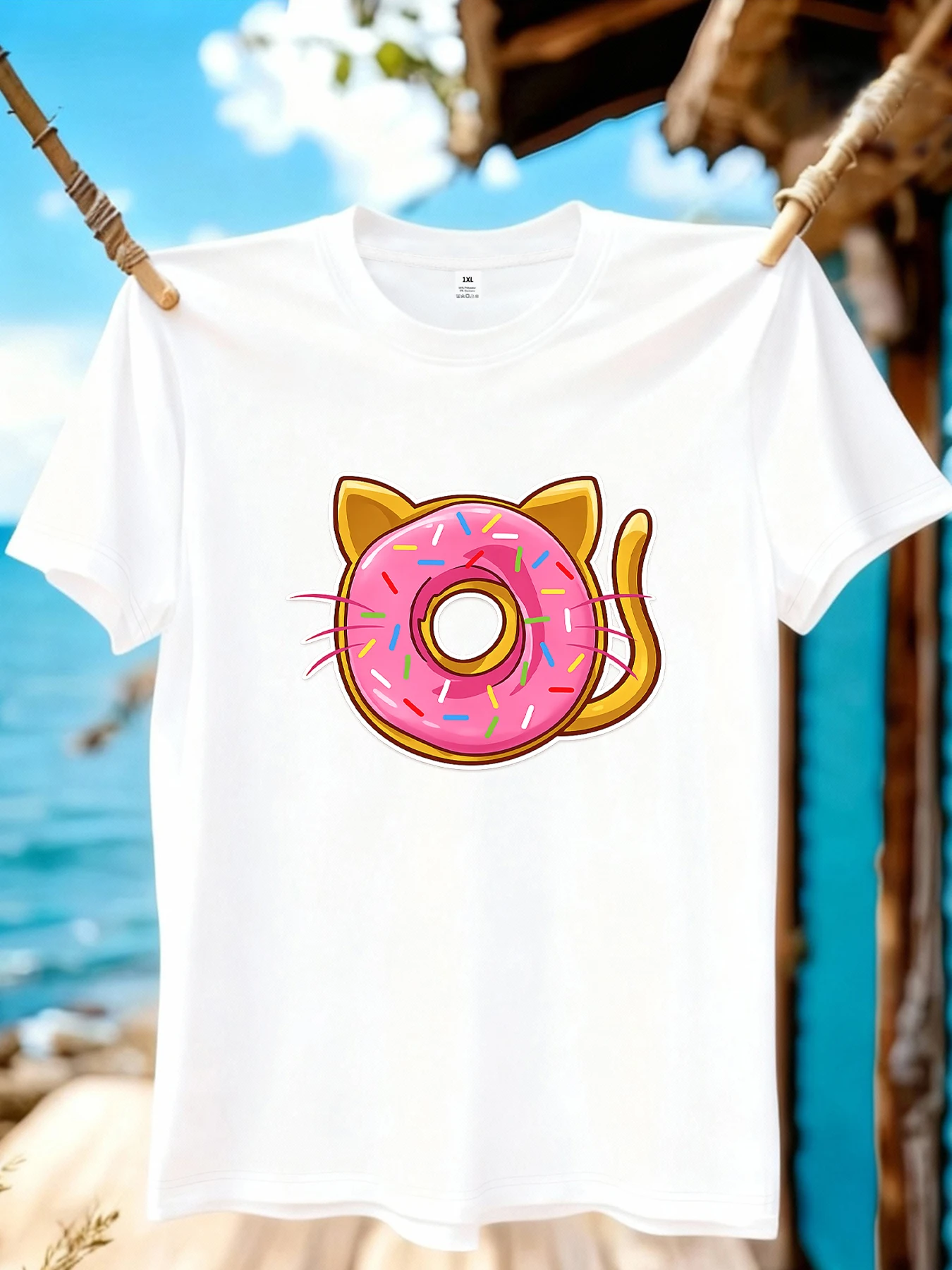 

【WZM10877】Женская футболка больших размеров с принтом пончиков, круглым вырезом, летняя, повседневная, с короткими рукавами, в уличном стиле, универсальная, больших размеров.