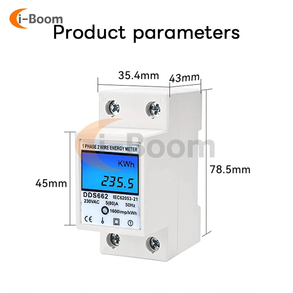 DDS662 AC 220V Single-Phase Multifunction Power Meter Led Display Real-Time Power Monitoring Rail Energy Meter