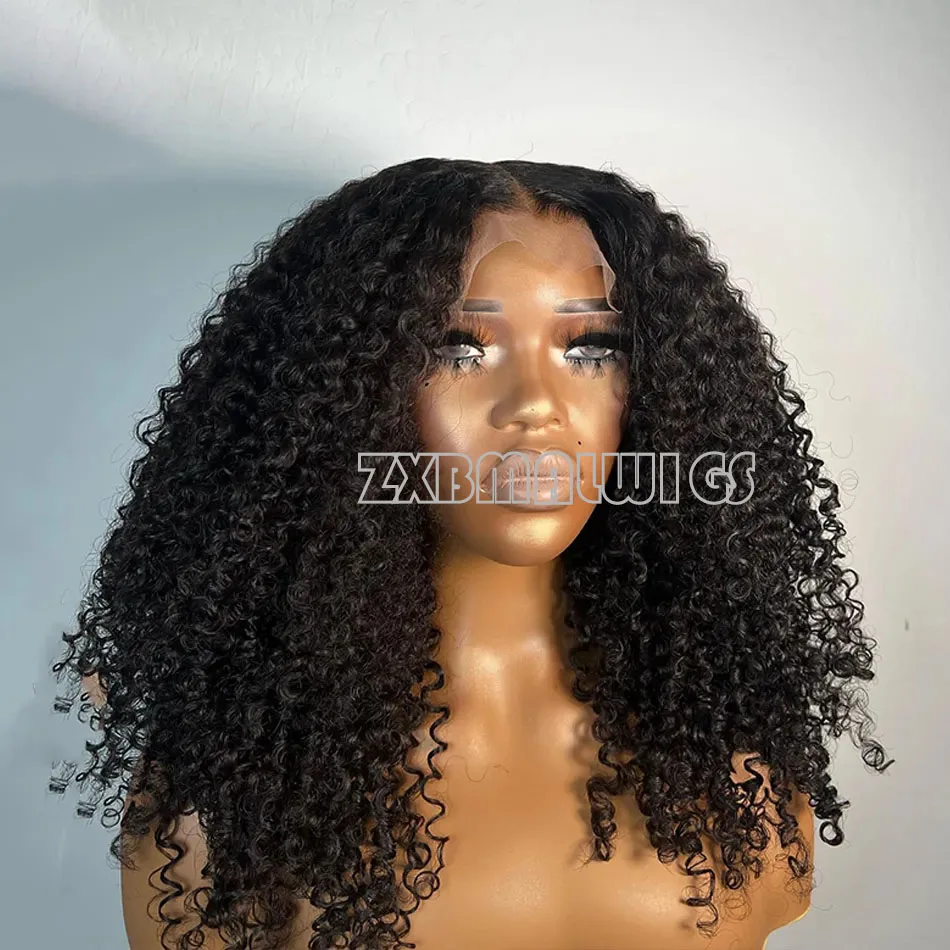 

Black Soft Glueless Preplucked Kinky Curly Lace Front Wig For African Women Babyhair Synthetic Fiber Daily