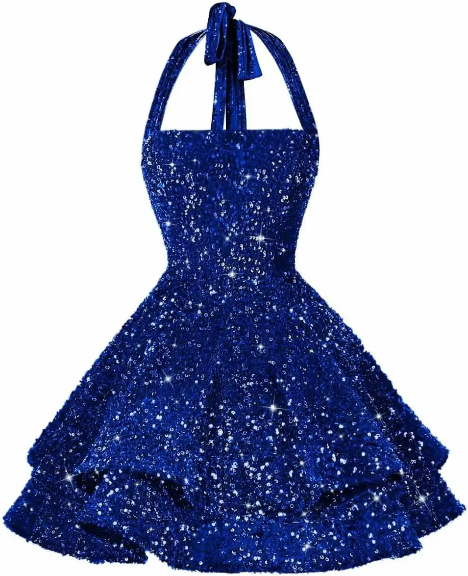 Sequin Short Homecoming Dress for Teen Sparkly Halter Prom Sweet 16 Dresses Graduation Dress Cocktail Dresses Mini Party Dresses