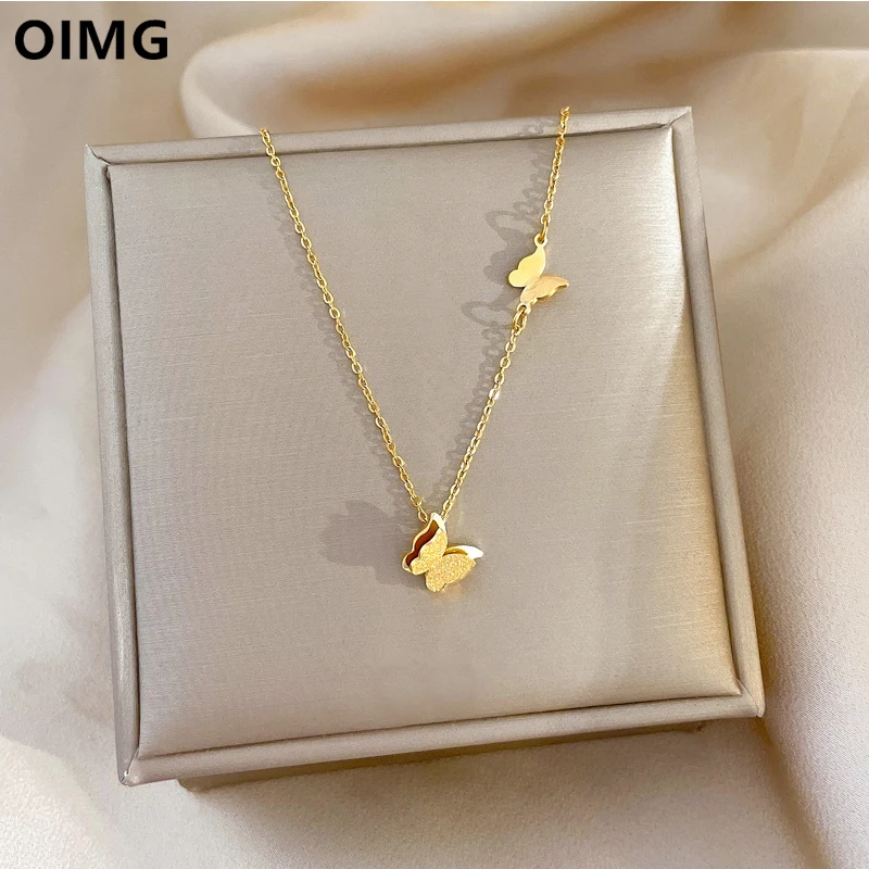 OIMG 316L Stainless Steel Charming Butterfly Pendant Necklace for Women Jewelry Chains Necklaces Luxury Choker Korea Wholesale