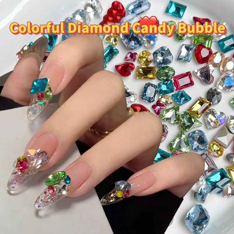 50pcs Mix 3-10MM Pointed Bottom Irregular Nail Crystal Small Mixed Shape Glass Pile Drill Applies DIY Accessories