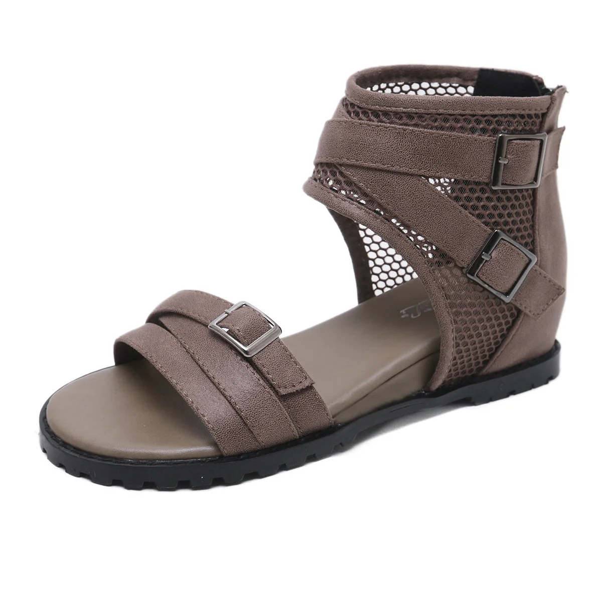 KNCOKA  The new summer muffins show off their toes Ladies comfortable breathable high - top leather buckle sandals