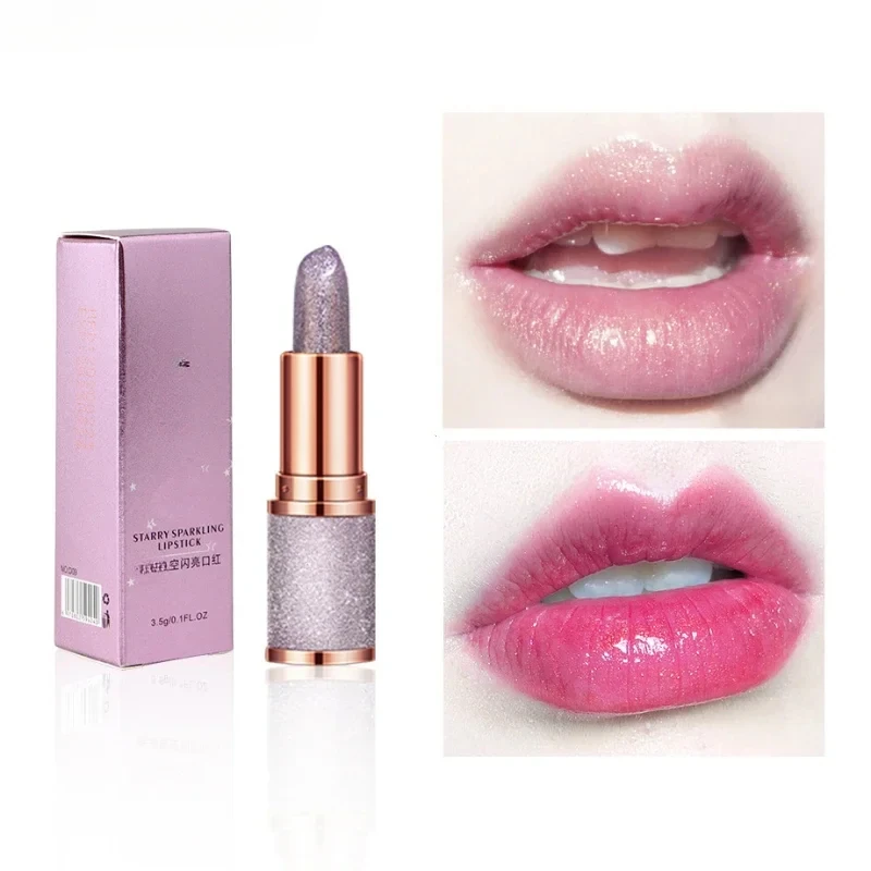 Red Pink Lip Tint Makeup Cosmetic Diamonds Lipsticks Glitter Matte Temperature Change Lipstick Waterproof Long Lasting Non Stick