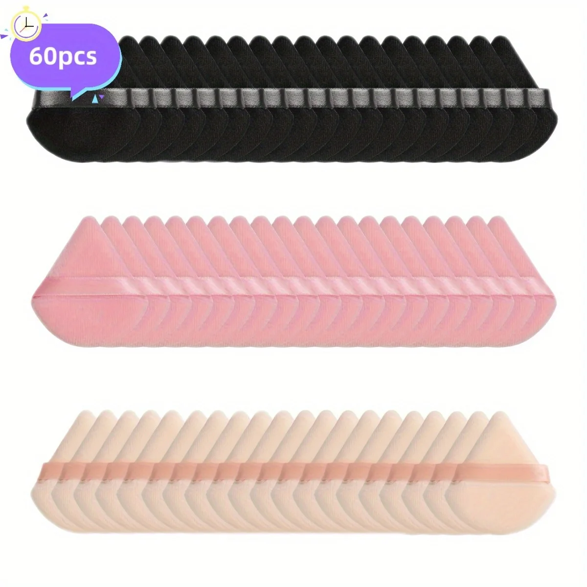 60Pcs Velour Powder Puff Set - Triangle Face/Body Blenders for Loose Powder & Foundation| Ultra Contour Sponges for Eyes/Corners