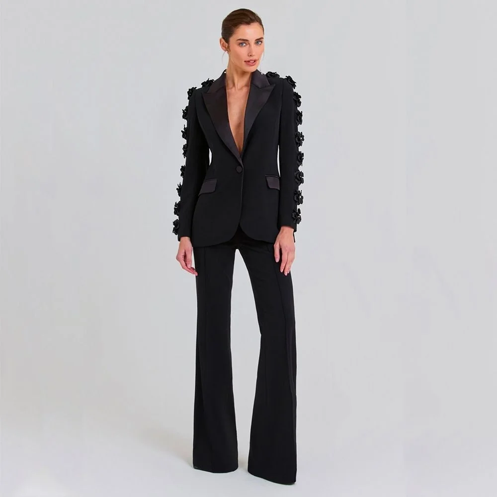 

Early Autumn 2024 Women's Fashion Commute Suit Heavy Handmade Flower Decoration Set Two-Piece Set Pants Long Sleeve Long Pants