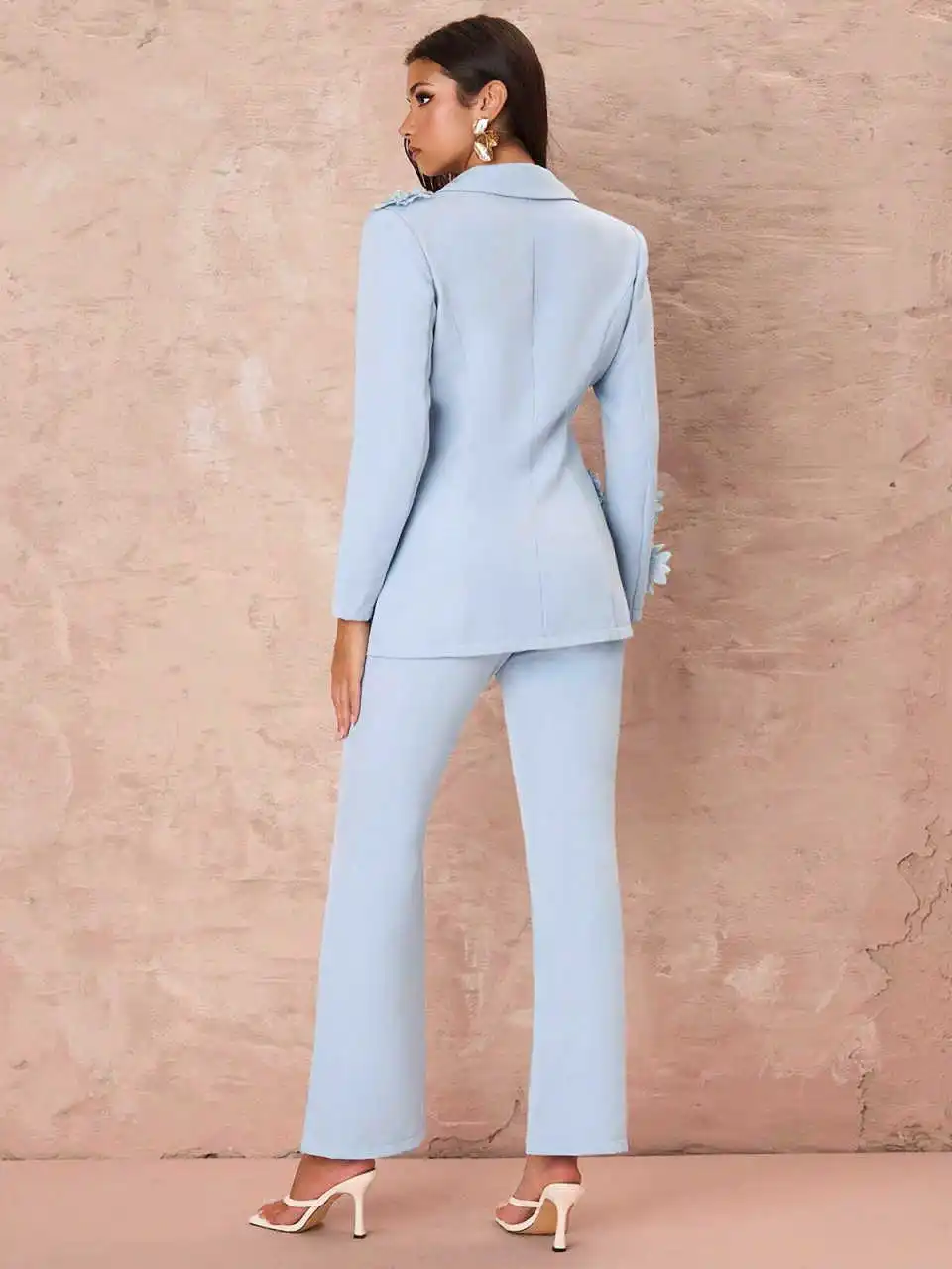 Elegant Floral Appliques Women Suits Wide Leg Pants Plus Size Blazer Fashion Full Sleeve Suit Customized Prom Party Outfits